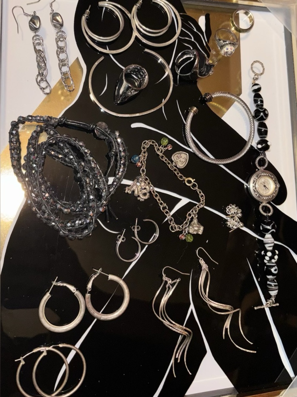 Silver-Tone Mixed Fashion Jewelry Set - Black & Silver-